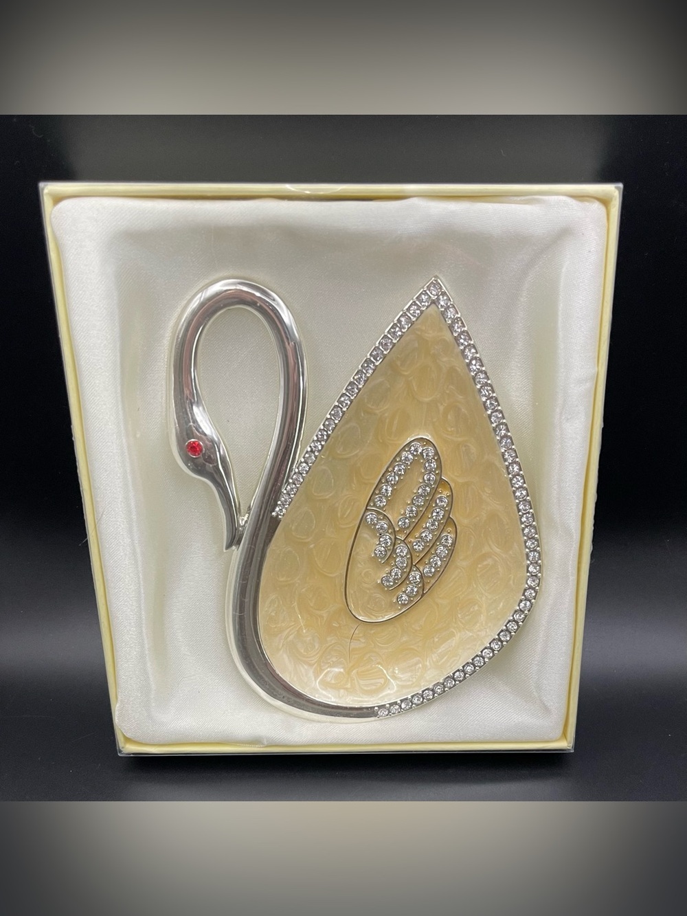 NIB Vtg Silver Plated Swan Jewelry Tray Rhinestone Trinket Dish ( Factory sealed